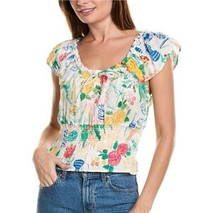 NWT Mother the SS Doll Face Top Painted Ladies Large off-shoulder smocked waist